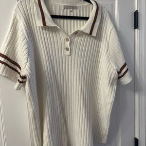 Women's Cream and Brown Ribbed Sweater